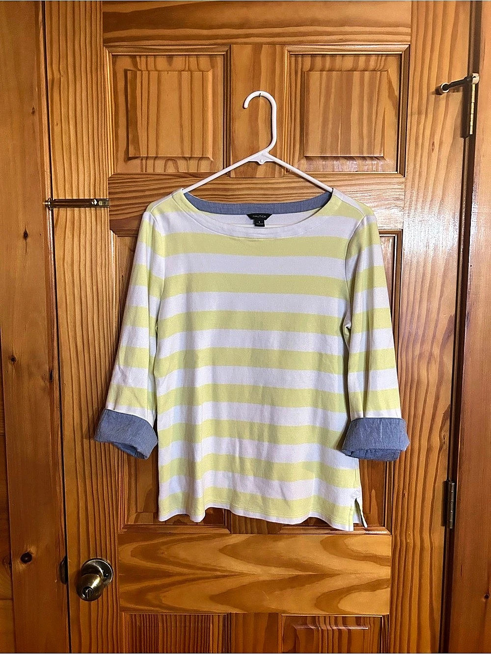 Nautica Striped Three-Quarter-Sleeve Top Yellow & White